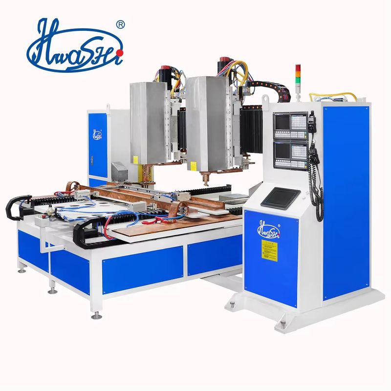 Máquina de soldadura por pontos CNC de sete eixos duplo cabeças de chapa automática para estante de agachamento